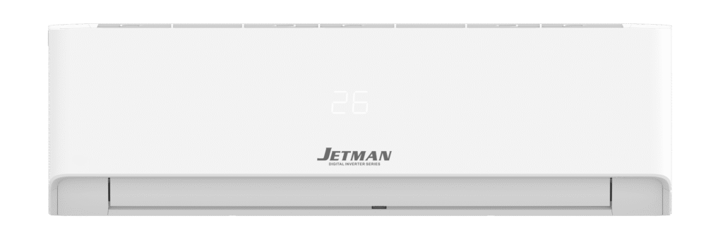 Jetman Digital Inverter Pro 24,000 BTU Wi-Fi Air Conditioner on a warm white wall